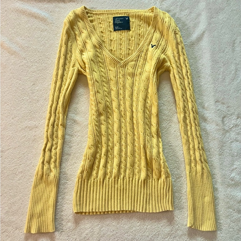American Eagle Outfitters Yellow V-Neck Sweater